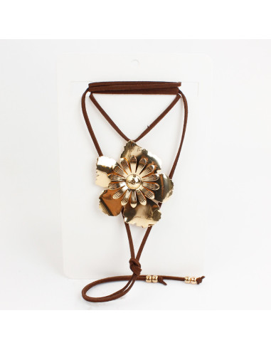 Collar de Gamuza Wide Flower Gold