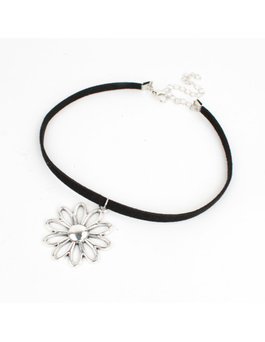 Choker de Gamuza Silver Flower