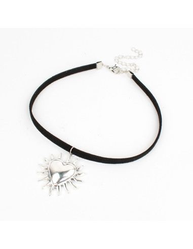 Choker de Gamuza Silver Sun Heart