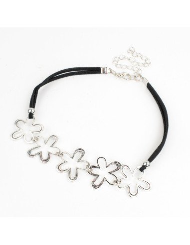 Choker de Gamuza Silver Flowers