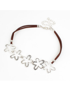 Choker de Gamuza Silver Flowers