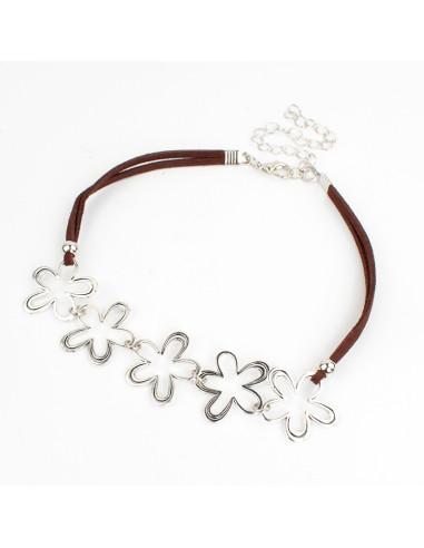 Choker de Gamuza Silver Flowers