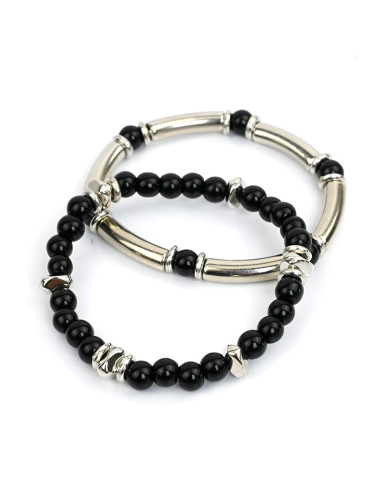 Set Pulsera Silver Curved Beads