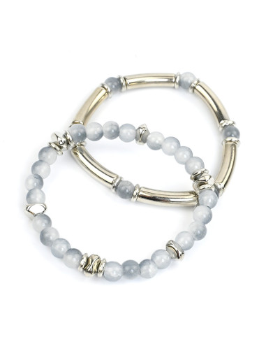 Set Pulsera Silver Curved Beads