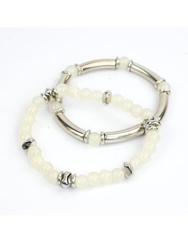 Set Pulsera Silver Curved Beads