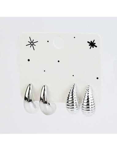 Set x2 Aros Silver Large Drops