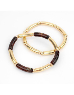 Set Pulsera Elástica Marbled Tubes Gold