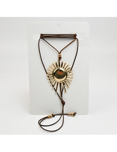 Collar Corbatero de Gamuza con Dije Sol | Mayorista | Infinita Moda