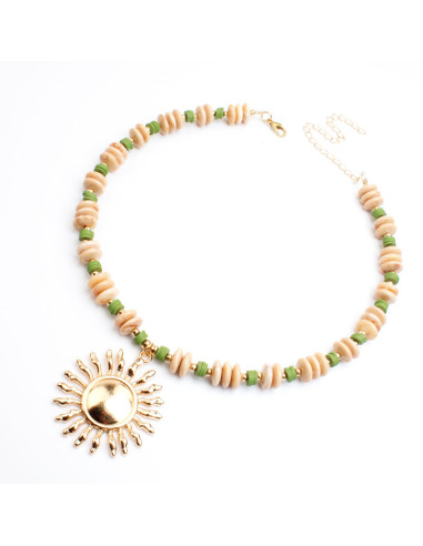 Collar de Cuentas Combinadas con Dije de Sol | Infinita Moda