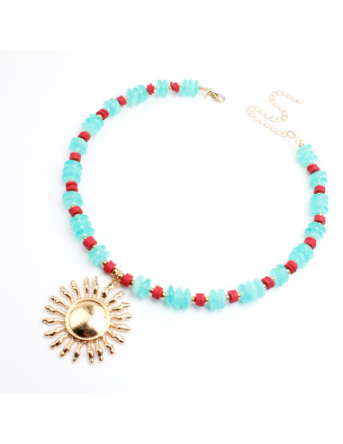 Collar de Cuentas Combinadas con Dije de Sol | Infinita Moda