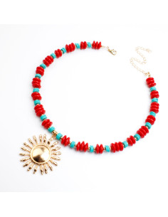 Collar de Cuentas Combinadas con Dije de Sol | Infinita Moda