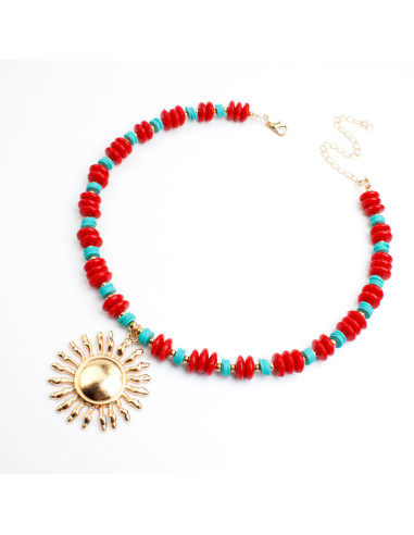 Collar de Cuentas Combinadas con Dije de Sol | Infinita Moda