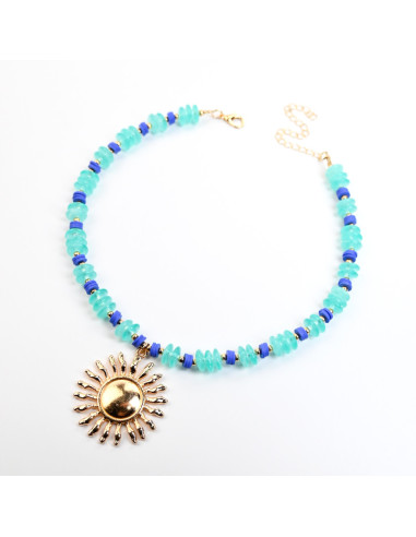 Collar de Cuentas Combinadas con Dije de Sol | Infinita Moda